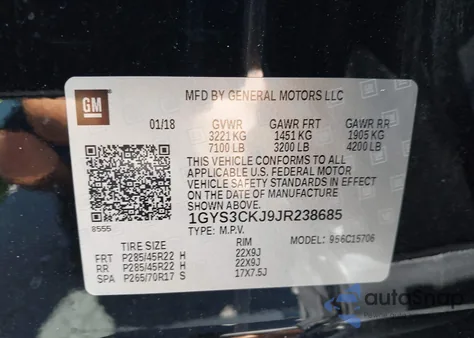 2018 Cadillac Escalade Premium Luxury z USA, uszkodzony, nr VIN 1GYS3CKJ9JR238685